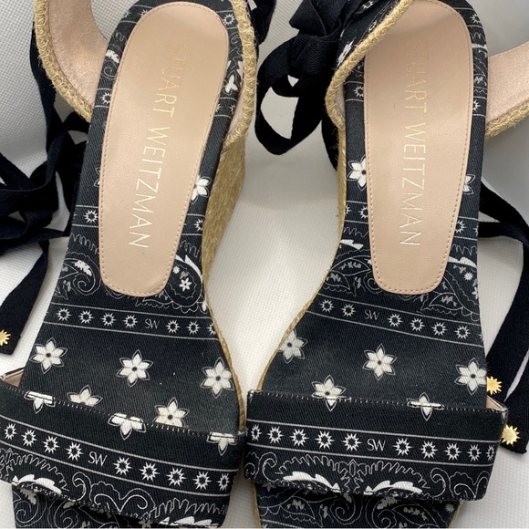 STUART WEITZMAN, Authentic Illeana Lace Up Wedges, Black Paisley Bandana Print - Picture 9 of 12